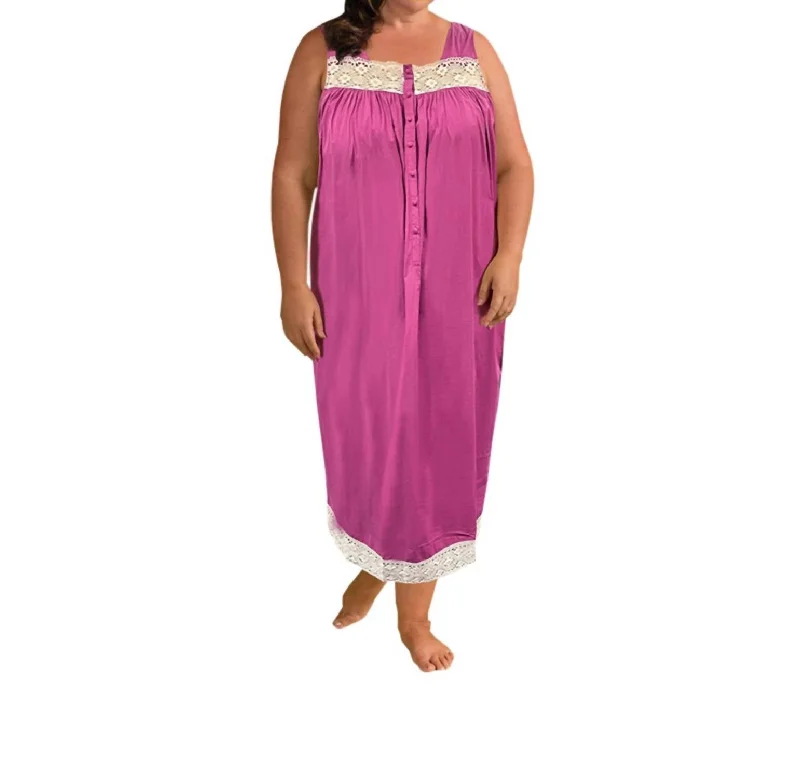 Ultra Soft Lace Trim Sleeveless Nightgown - Plus In Orchid