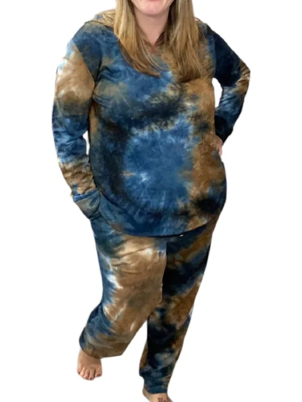 Tie-Dye Lounge Set In Blue/taupe