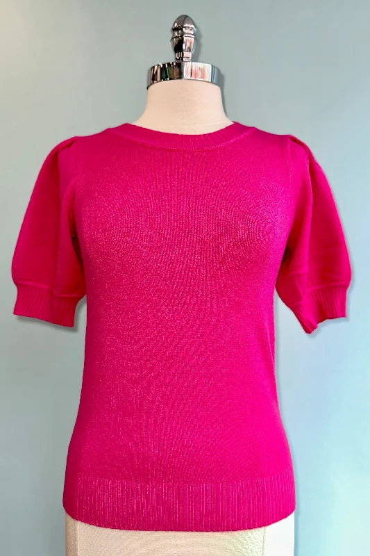 Viva Magenta Round Neck Short Sleeve Sweater