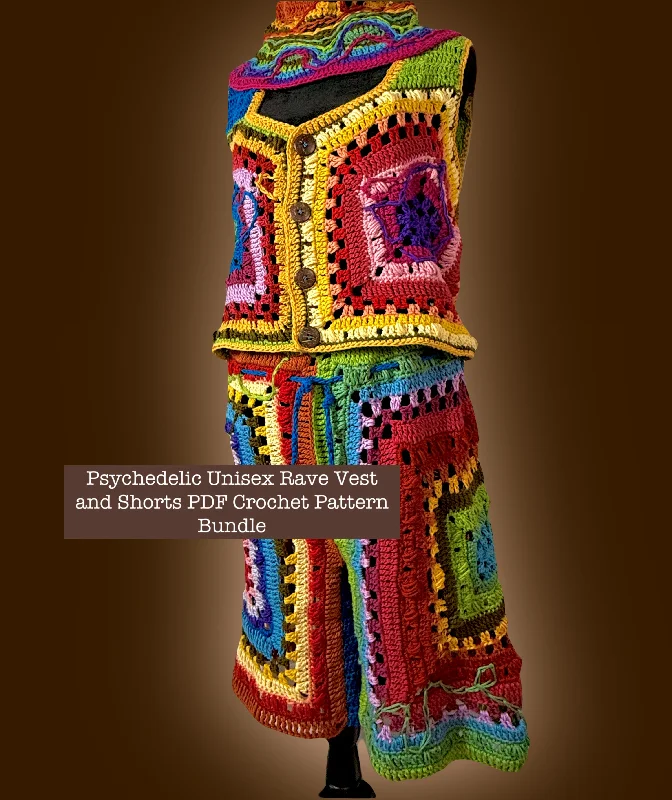 Psychedelic Unisex Rave Vest and Shorts Pattern Bundle