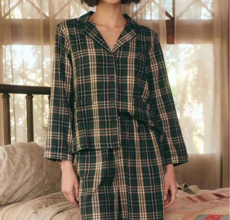 Shrunken Pajama Top In Pine Needle Plaid