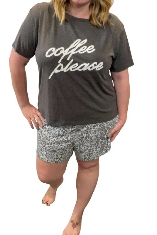 Coffee Please Pajama Set In Grey