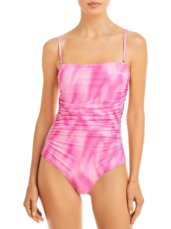 Womens Tie-Dye Ruched One-Piece Swimsuit