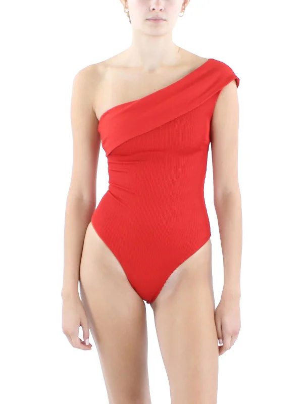 Womens Ribbed Nylon One-Piece Swimsuit