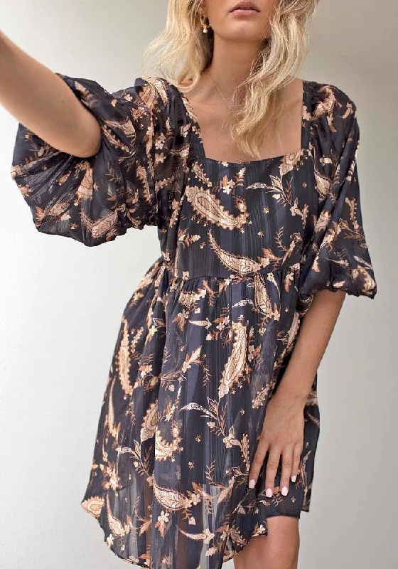 Nighttide Paisley Sleeve Mini Dress