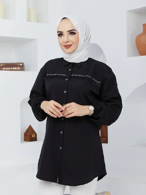 Asmin Fashion Turkish Women's Poplin Long Top Shirt - 112 Black