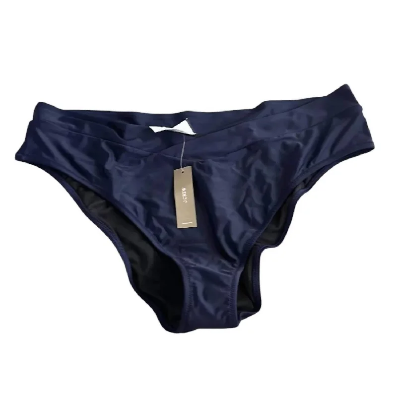 Women's Criss Cross Front Cheeky Bikini Bottom In Navy Blue