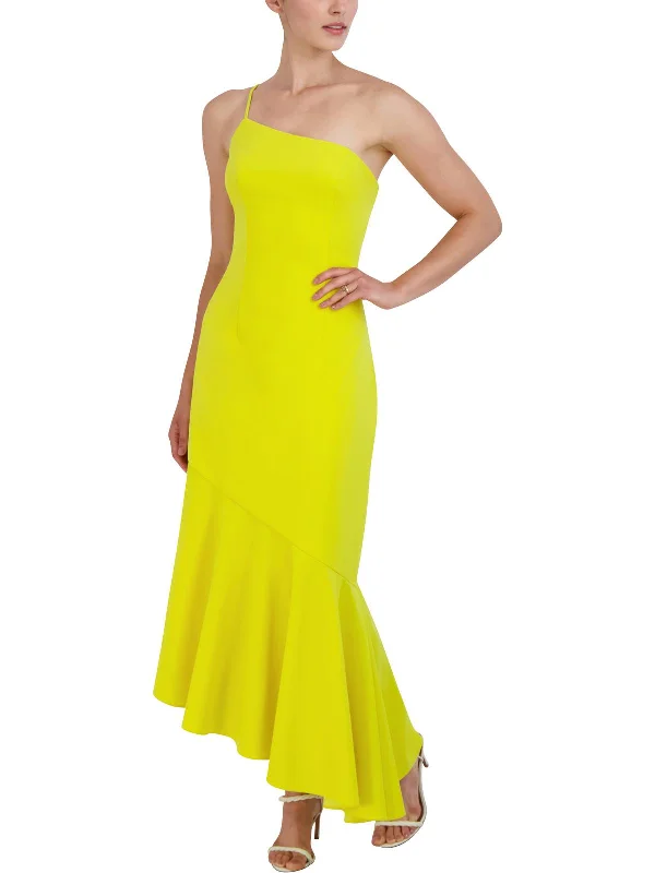 Womens Asymmetric One Shoulder Evening Dress