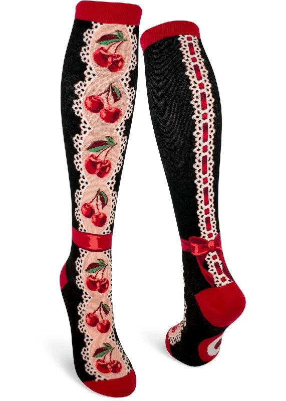 ZZNB-10/24_Women's Cherries Knee High (Black)