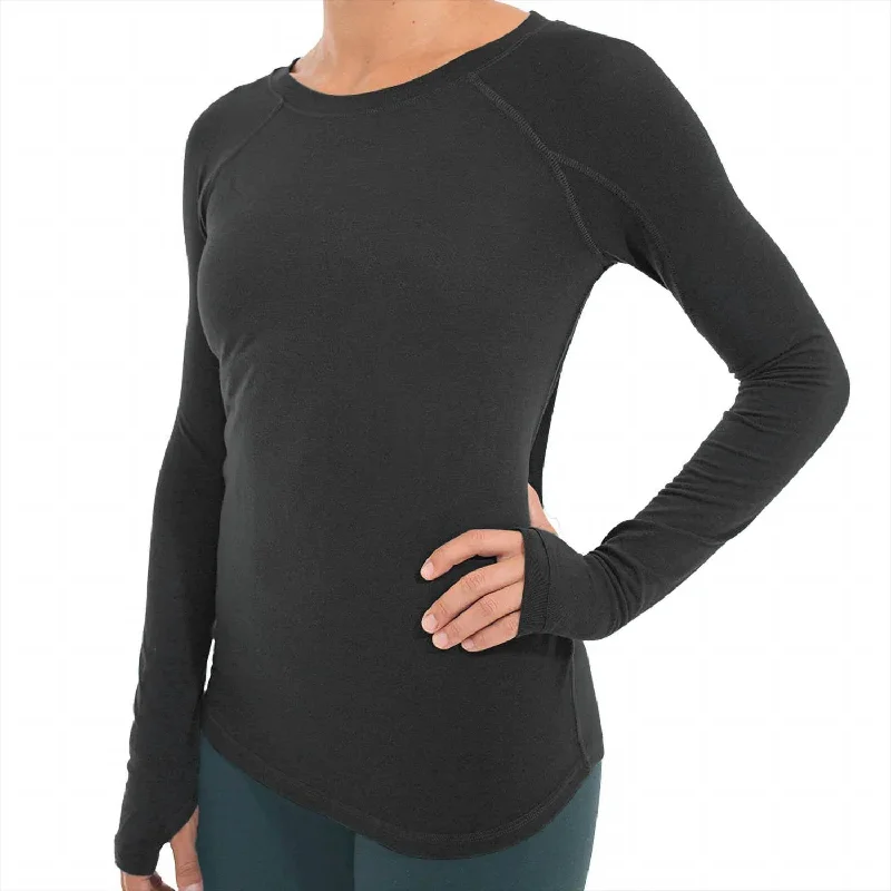 Women's Bamboo Shade Long Sleeve Top In Heather Black