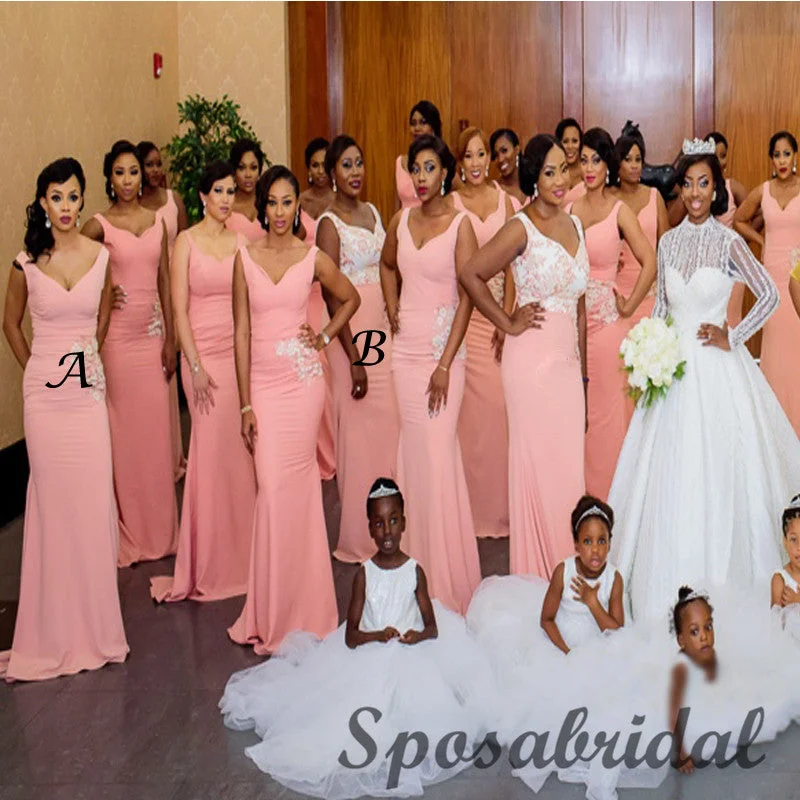 Elegant Mismatched Pink Long Mermaid Bridesmiad Dresses WG908