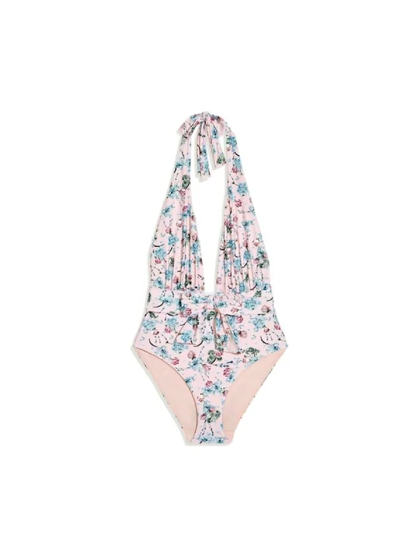 Brooklyn Floral Halter One-Piece Swimsuit In Pink