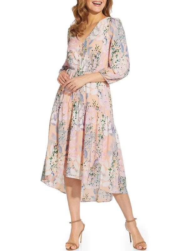 Womens Floral Calf Midi Dress