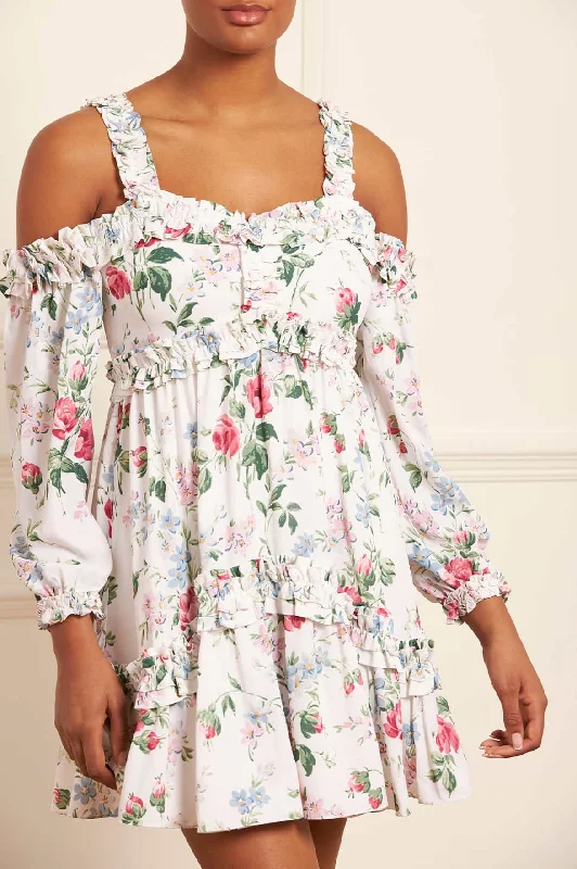 Floral Fantasy Crepe Off-Shoulder Micro Mini Dress