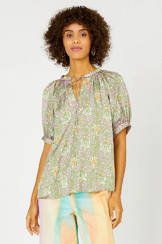 Floral Nouveau Split Neck Blouse