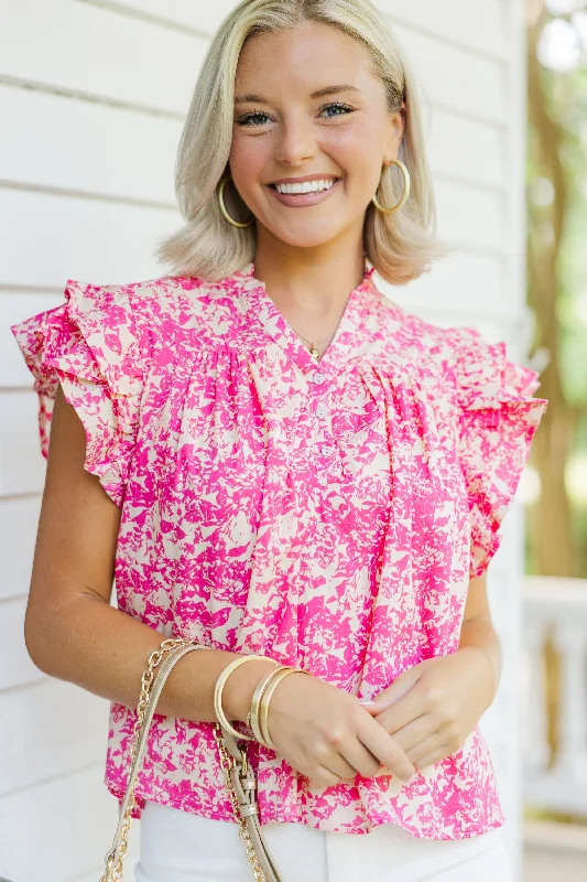 Can't Move On Pink Floral Blouse