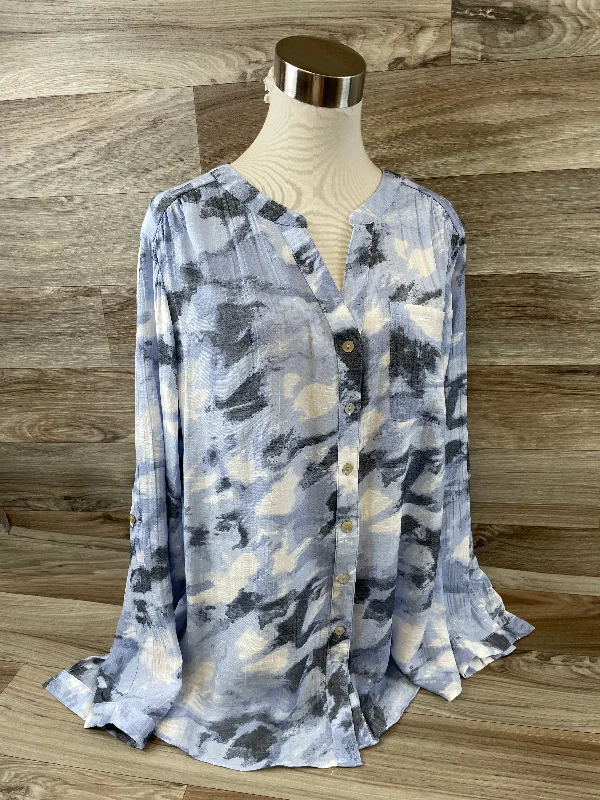 Top Long Sleeve By Zac And Rachel In Blue & Grey, Size: 1x